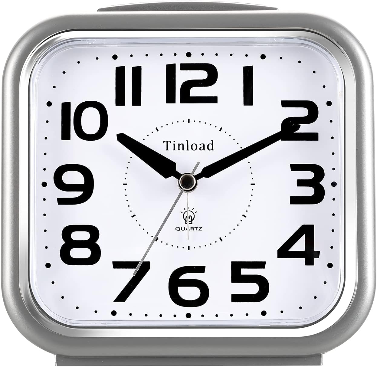 Tinload 5.5" Large Analog Alarm Clock Silent Non Ticking, Gentle Wake, Beep Sounds, Increasing Volume, Battery Operated Snooze and Manual Light, Easy Set, Black (Best for Elder)