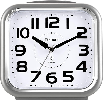 Tinload 5.5" Large Analog Alarm Clock Silent Non Ticking, Gentle Wake, Beep Sounds, Increasing Volume, Battery Operated Snooze and Manual Light, Easy Set, Black (Best for Elder)