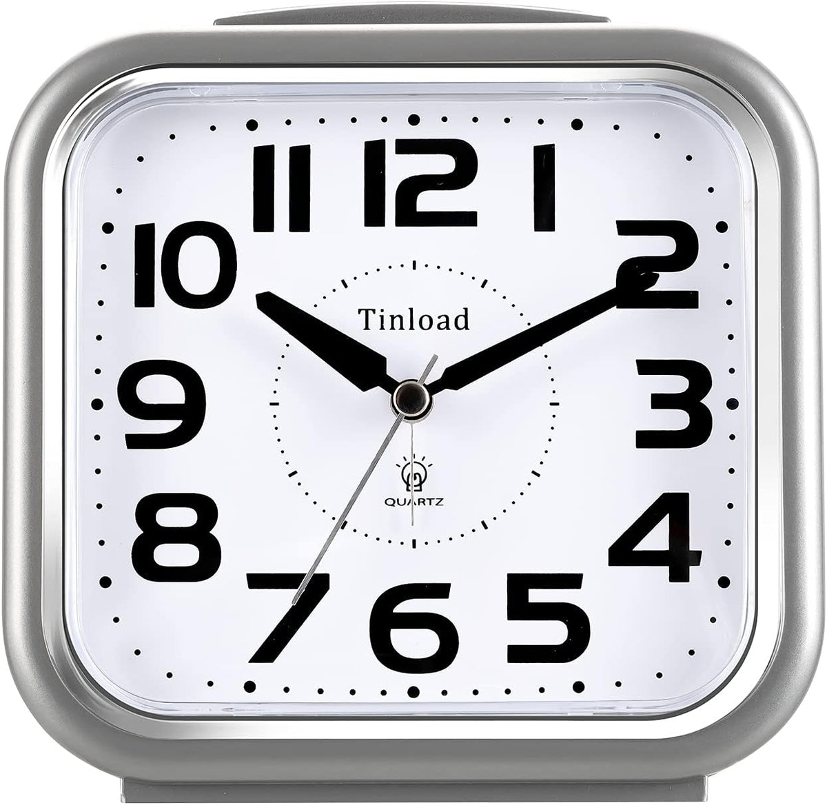 Tinload 5.5" Large Analog Alarm Clock Silent Non Ticking, Gentle Wake, Beep Sounds, Increasing Volume, Battery Operated Snooze and Manual Light, Easy Set, Black (Best for Elder)