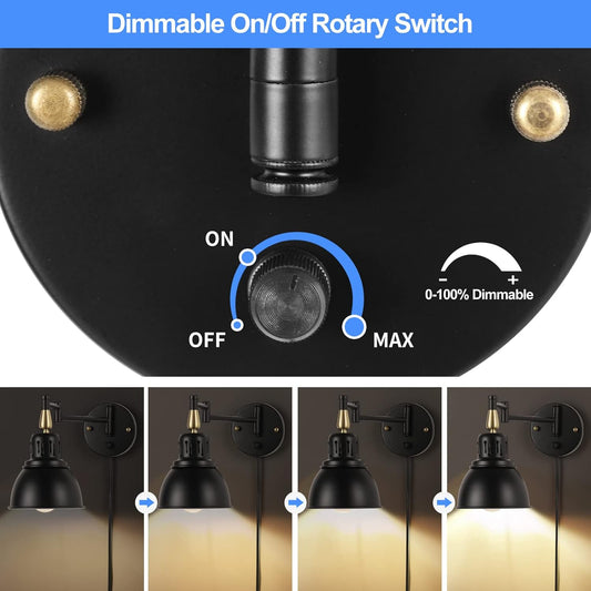 TRLIFE Dimmable Swing Arm Wall Lights with Plug in Cord Wall Mounted Light Industrial Wall Sconce , E26 Base, UL Listed(1 Pack)