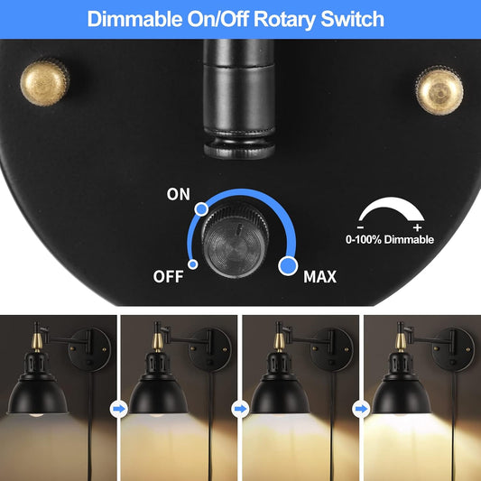 TRLIFE Dimmable Swing Arm Wall Lights with Plug in Cord Wall Mounted Light Industrial Wall Sconce, E26 Base, UL Listed