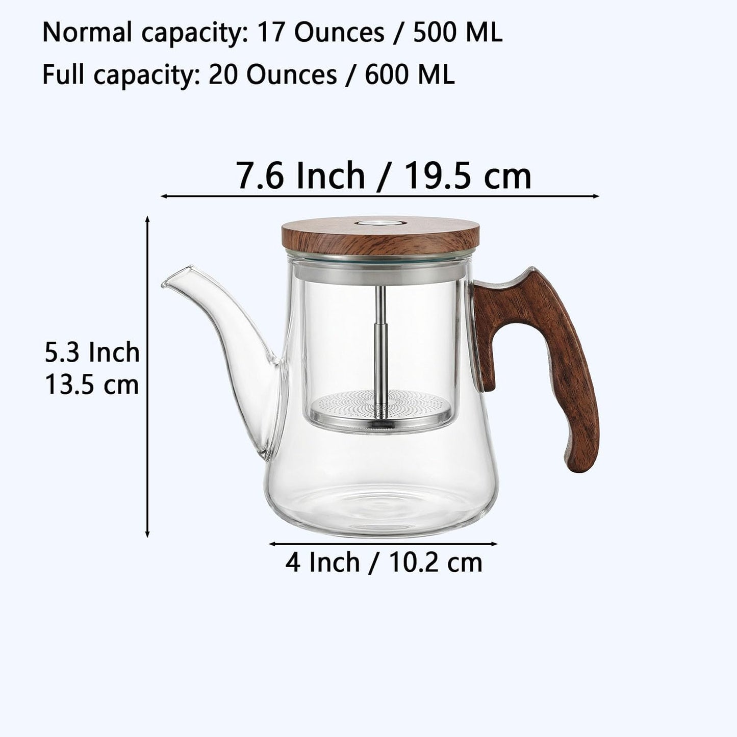 High Borosilicate Glass Teapot, 36 oz Thickened Heatproof Glass Teapot with Removable Stainless Steel Infuser and Lid, Stovetop Safe Tea Kettle, Hand Crafted Kettle, for Women and Adult