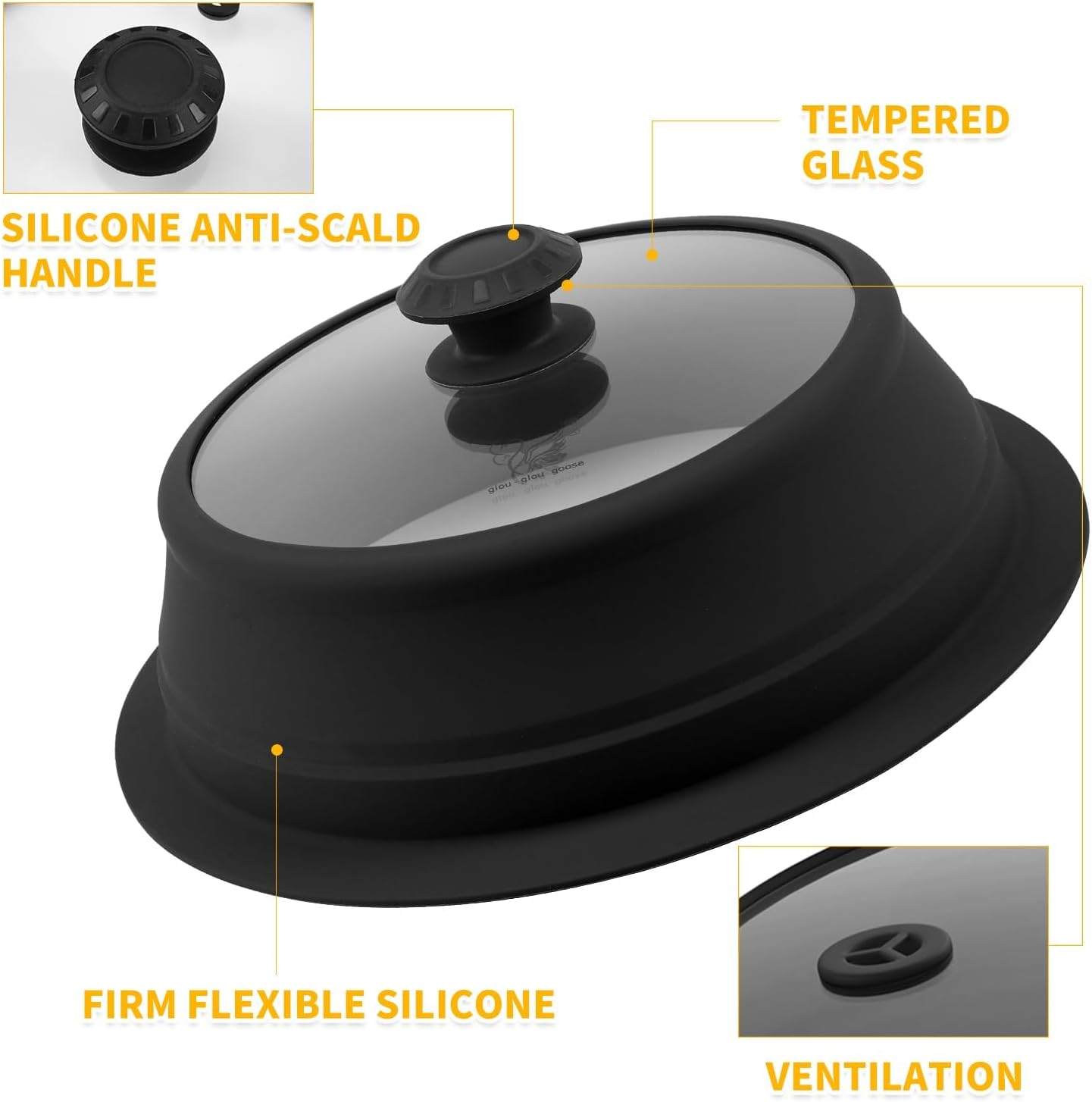 Collapsible Microwave Splatter Lid with Vented Tempered Glass Cover Wok Lid for Microwave Safe, Stockpot Steamer Pot Pan Round Bowl Plate 5" 6" 7" 8" 9" 10" Universal Multifunction Silicone Cover