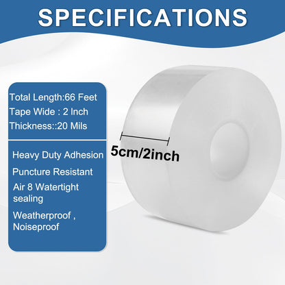 FOURGUN Window Sealing Tape 2IN x 33 FT Draft Isolation No Residue Removable Adhesive Waterproof Windows Doors Shower Glass AC Units Ideal for Winter Seal & Summer Cold Air Loss Prevention