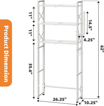 Simple Trending Over The Toilet Storage Cabinet, Metal Bathroom Shelf Organizer with Paper Holder and Hooks, 3 Tier, Black