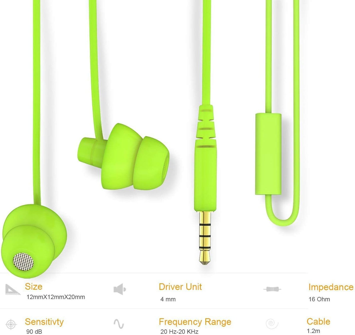 MAXROCK Wired Sleep Earphones Soft Sleep Earbuds Total Silicon Sleeping Headphones with in-line Mic for Cellphones, Mp3, Tablet pocasts 3.5mm, Green