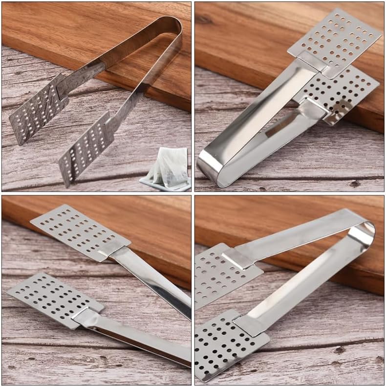 Luxshiny Tea Bag Clamp Set of 2 Stainless Steel Tea Bag Squeezer Tongs with Strainer and Solid Side Multipurpose Clips for Kitchen Ice Cubes Dishwasher Safe 5.51 X 1.57 X 0.78 in