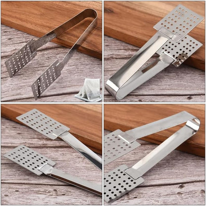 Luxshiny Tea Bag Clamp Set of 2 Stainless Steel Tea Bag Squeezer Tongs with Strainer and Solid Side Multipurpose Clips for Kitchen Ice Cubes Dishwasher Safe 5.51 X 1.57 X 0.78 in