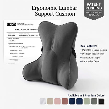 Lumbar Support Pillow(Pat. Pend) – Multi-Functional Ergonomic Back Cushion for Sofa Chair, Car Seat & Sofa, Reading Pillow with Firm Multi-Zone Support to Relieve Lower Back Pain, Misty White