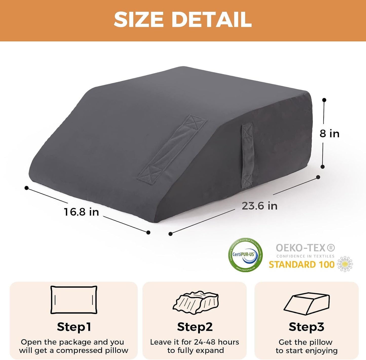 BIEEZZK Leg Pillow Elevation Blood Circulation, Leg Elevating Pillows for After Surgery, Sleeping, Memory Foam Wedge Pillow for Legs Swelling, Foot Knee Pillow for Back Pain, 23.6×16.8×8in, White/Grey