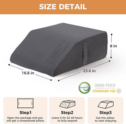 BIEEZZK Leg Pillow Elevation Blood Circulation, Leg Elevating Pillows for After Surgery, Sleeping, Memory Foam Wedge Pillow for Legs Swelling, Foot Knee Pillow for Back Pain, 23.6×16.8×8in, White/Grey