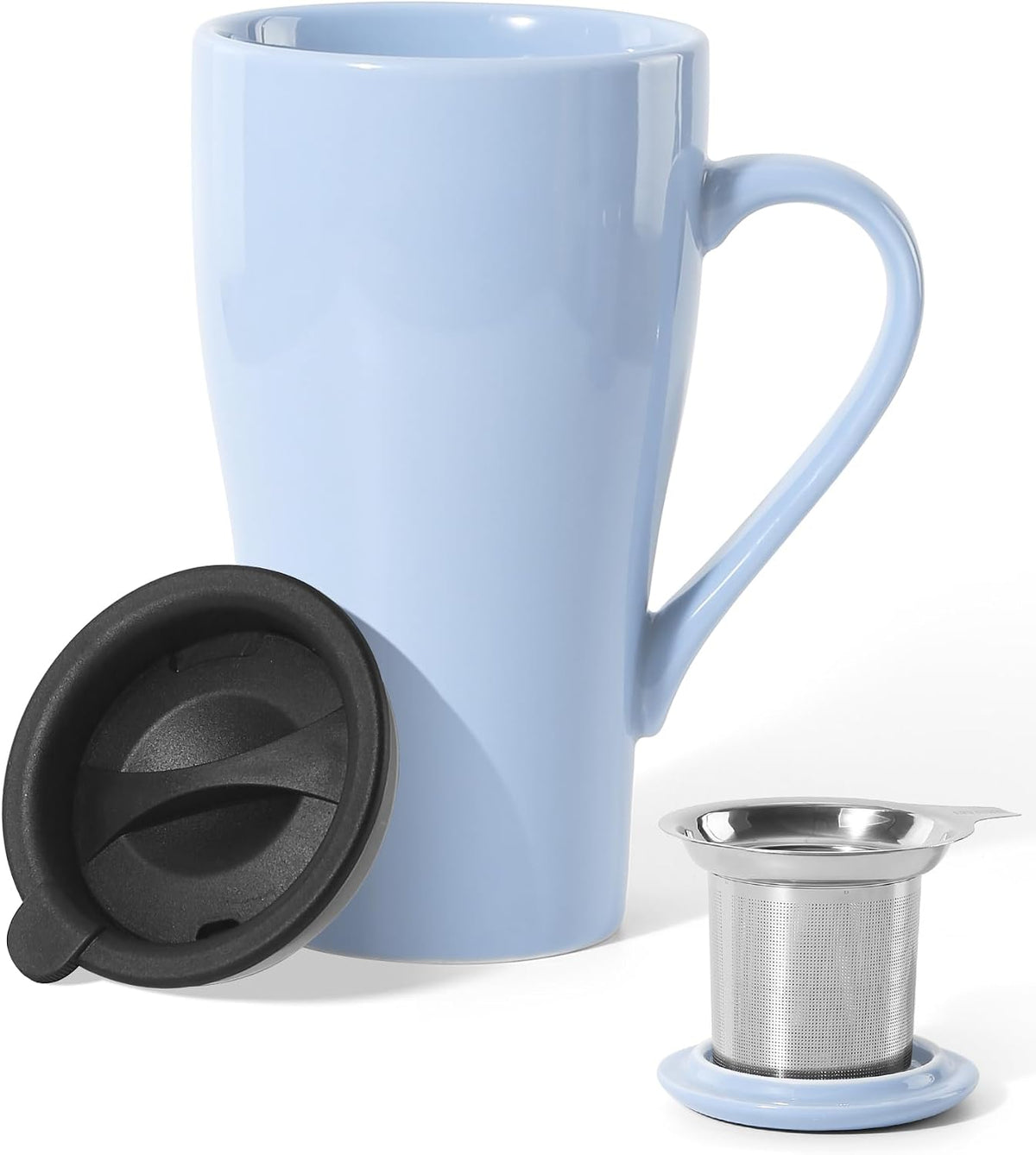 Tea Cup with Infuser and 2 Lids, 18oz Large Tea Infuser Mug, Tea Strainer Cup for Loose Leaf, Travel Mug with Teabag Holder (Royal Blue)