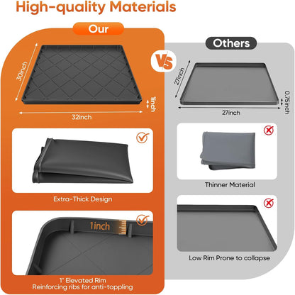 Washing Machine Drain Pan Silicone Mat,Large 32"X 30"with 1" Raised Edges | Non-Slip Waterproof Washer Drain Pan,Washing Machine Tray for Floor Protection,Multi-Purpose Leakproof Washer Drip Pan (Grey)