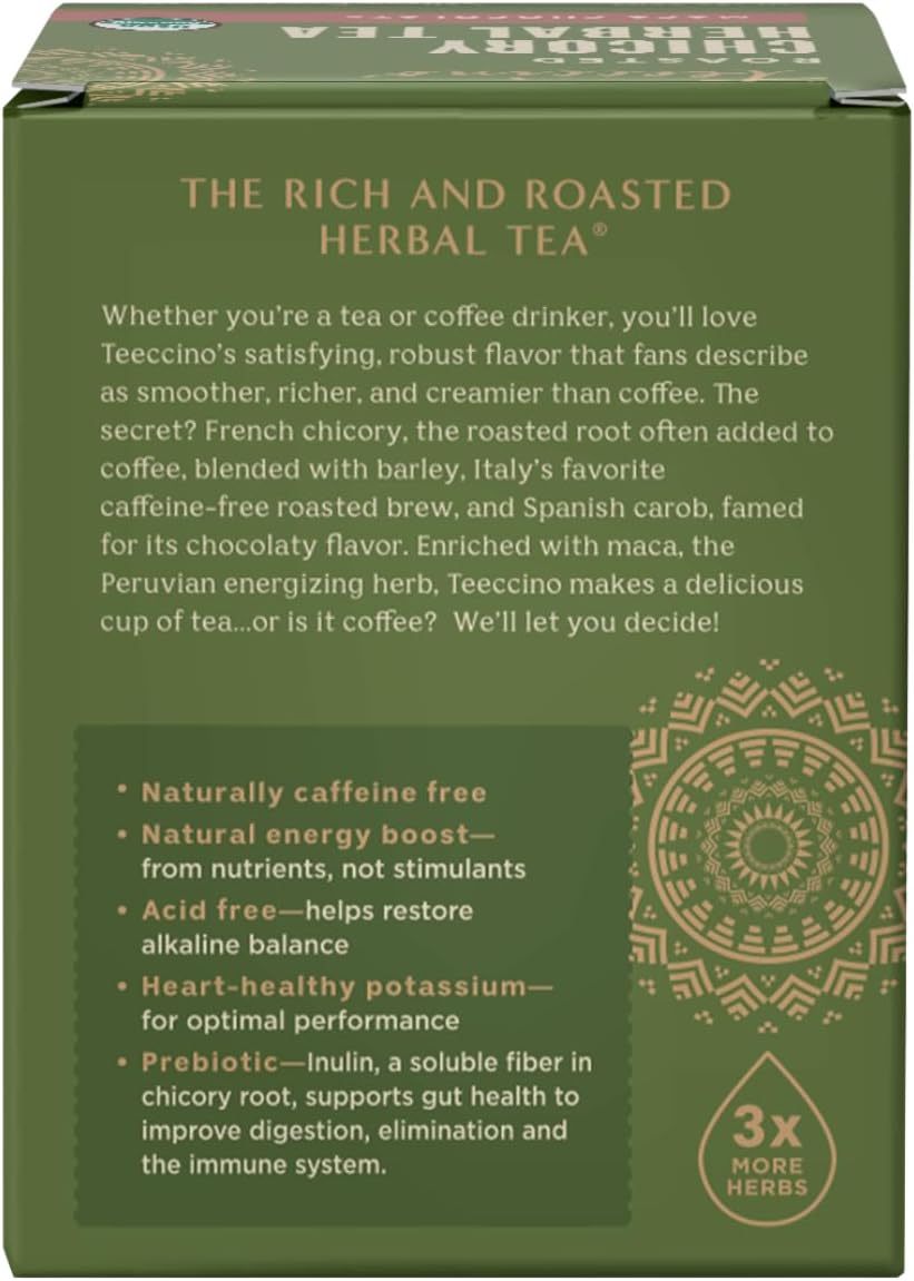 Teeccino Herbal Tea Sampler Assortment - 12 Tea Bags - Maca Chocolaté, French Roast, Hazelnut, Vanilla Nut - Roasted Caffeine Free Herbal Tea, Prebiotic for Natural Energy