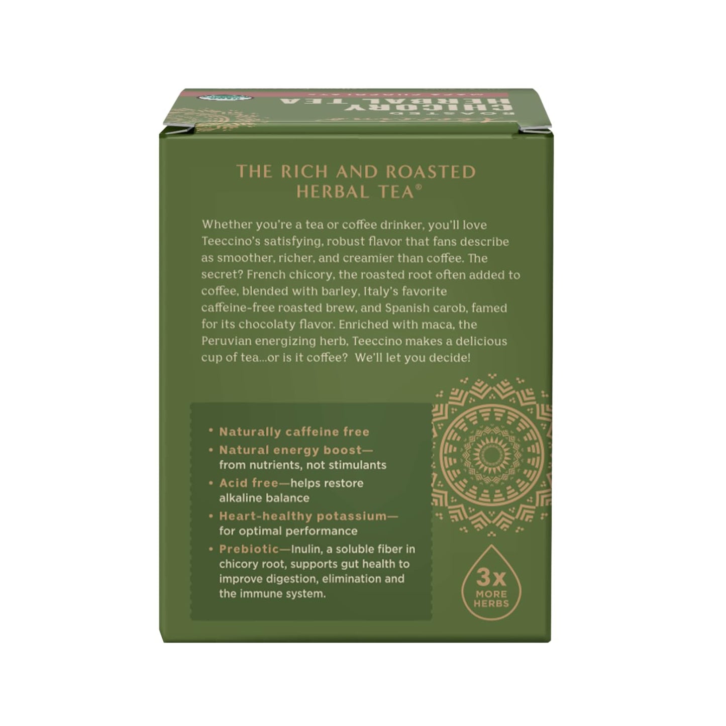 Teeccino Herbal Tea Sampler Assortment - 12 Tea Bags - Maca Chocolaté, French Roast, Hazelnut, Vanilla Nut - Roasted Caffeine Free Herbal Tea, Prebiotic for Natural Energy