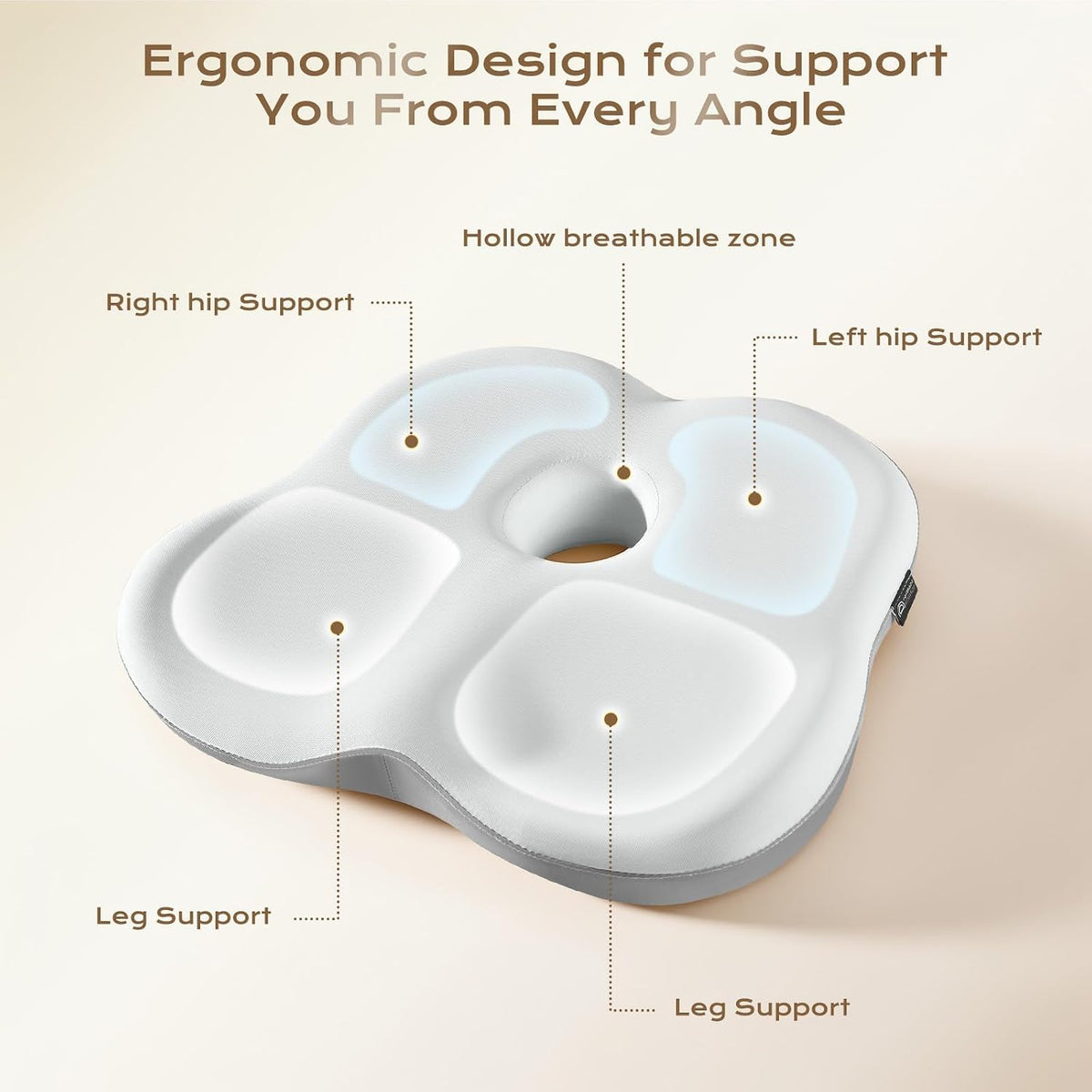 Coverado Lumbar Support Pillow and Seat Cushions for Office Chairs, Memory Foam Orthopedic Coccyx Cushion for Tailbone Pain Cushion Pillow & Back Pain Pressure Relief Seat Cushion Coffee&Beige