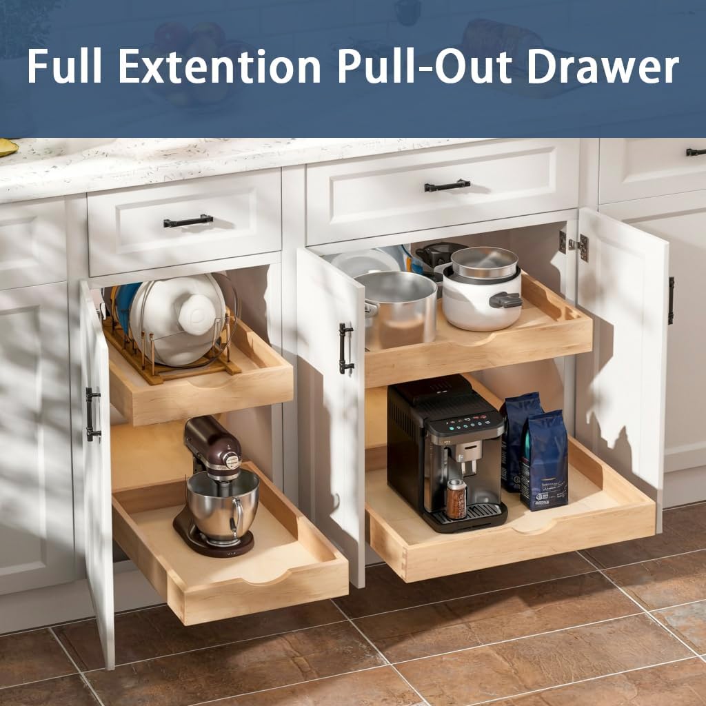 Pull Out Cabinet Drawers - 9x2 Size Options (10-29'W,18-21'D), Pre-Assembled with Soft Close Slides, Solid Beechwood, Easy Installation(10'W x 18'D)