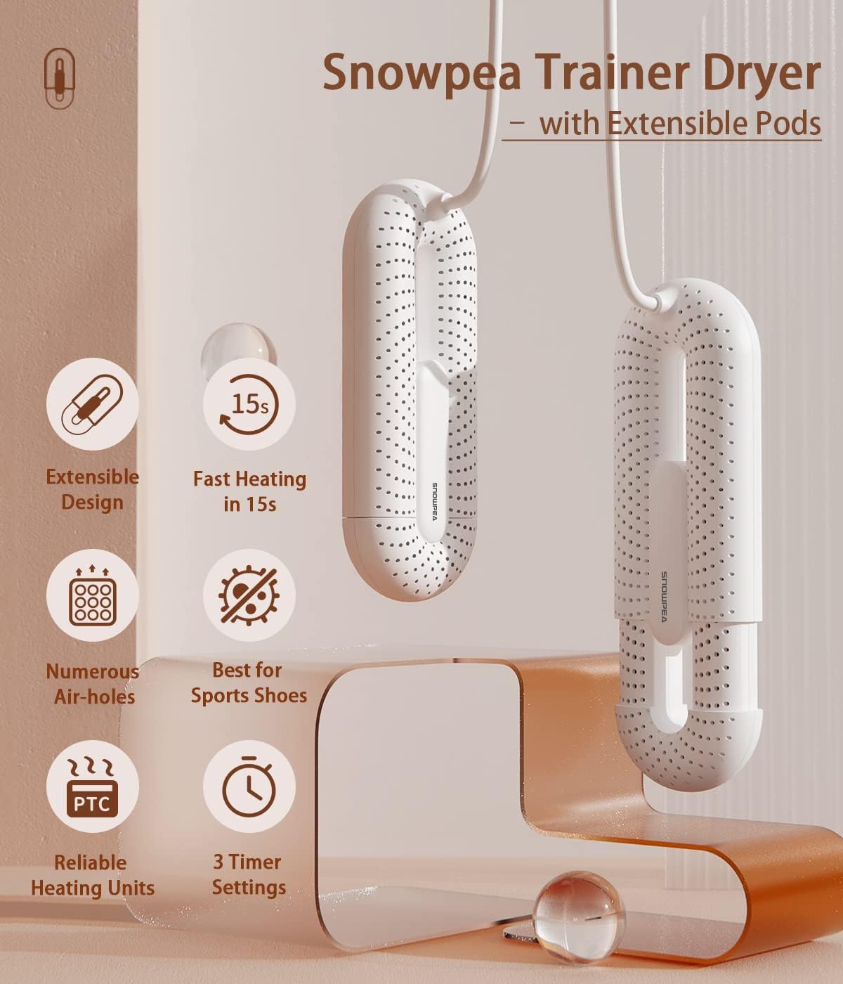 Electric Shoe Dryer, Ski Boots Dryer, Shoe & Boot Warmer for Sweaty Sneakers Trainer Shoes with 3/6/9 Hours Timer