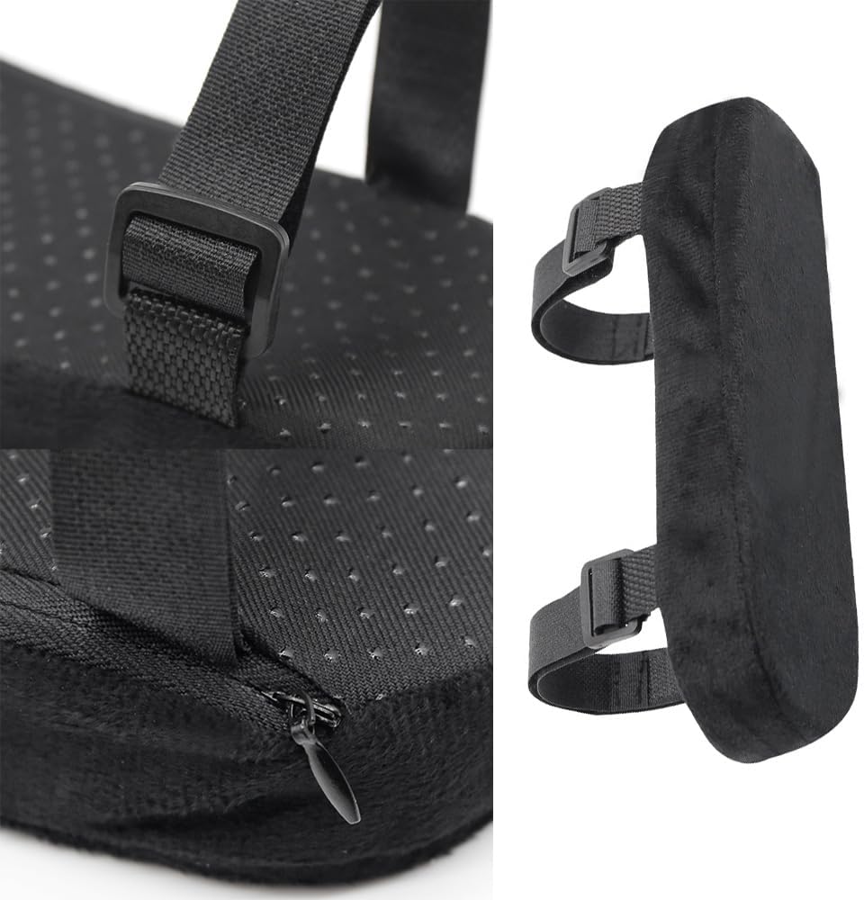 2 Pack Wheelchair Armrest Pads with Straps Arm Padding Cushion Covers for Transport Wheelchair Mobility Support Electric Wheelchairs Arm Rest Seniors Mobility Scooter Ergonomic Office Chair