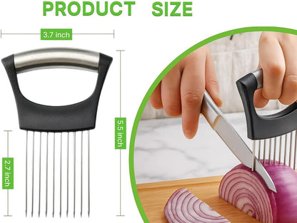 Stainless Steel Onion Holder for Slicing – Vegetable Slicer Guide with Anti-Slip Handle | Tomato, Cucumber & Meat Cutting Tool | Durable Kitchen Gadget for Precise Slicing