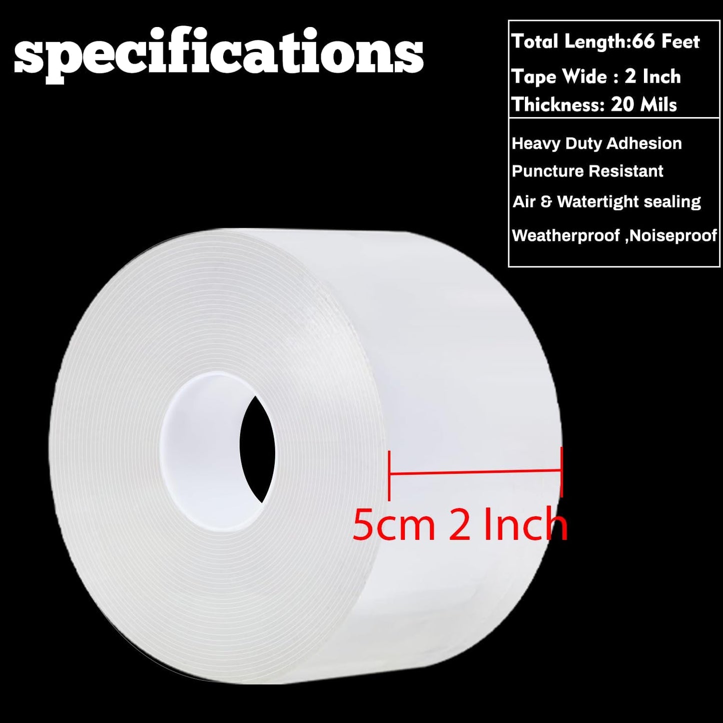 Qoqooice Transparent Window Weather Sealing Tape 2 Inch x 33 FT Weather Stripping Residue-Free Clear Window Insulation Tape for Doors Windows and Shower Glass Gaps