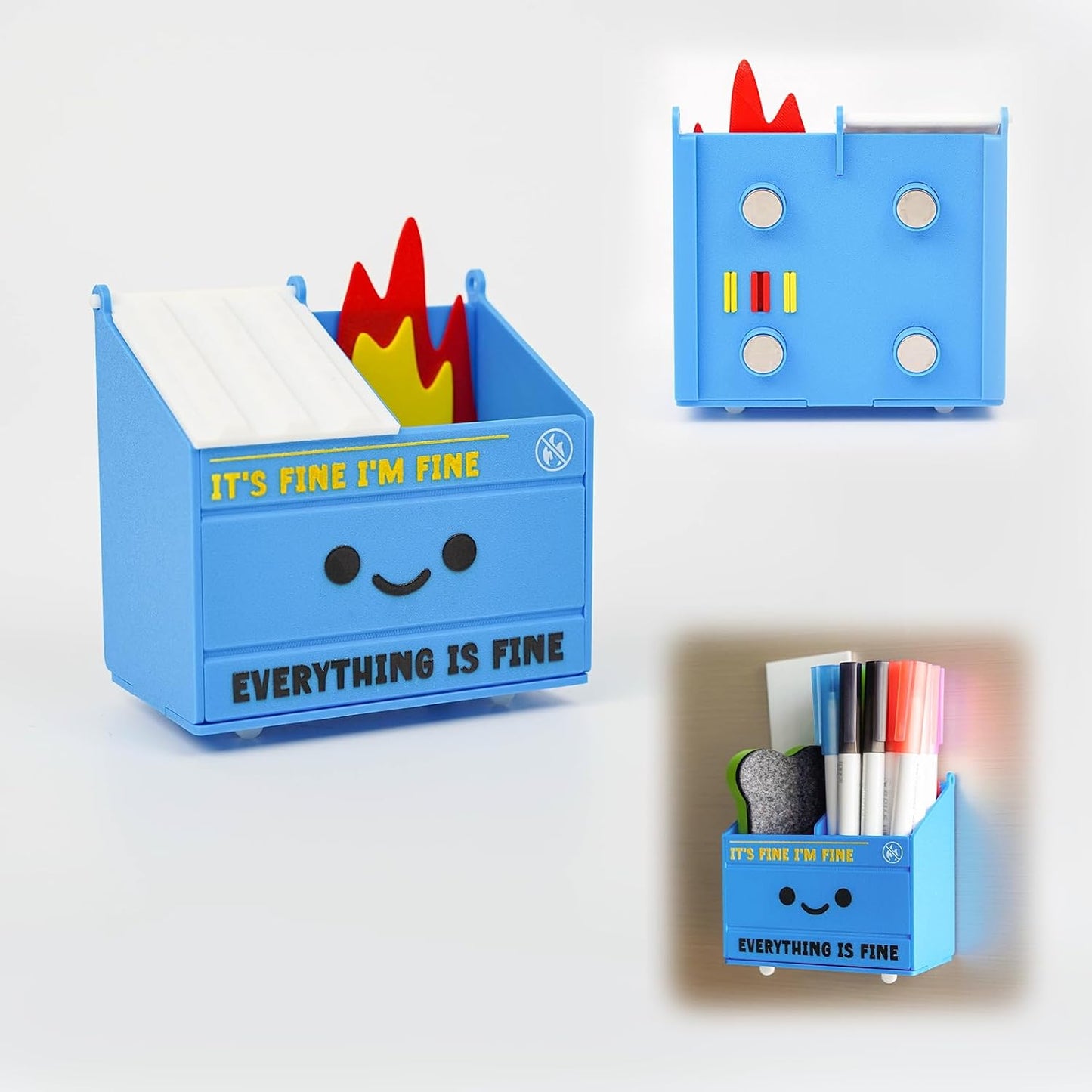 Tian Zhun Dumpster Fire Pencil Holder Funny Magnetic Pen Holder Strong Magnets to Store Marker Pencil Organizer for Refrigerator Whiteboard Locker Home Office or Hospital