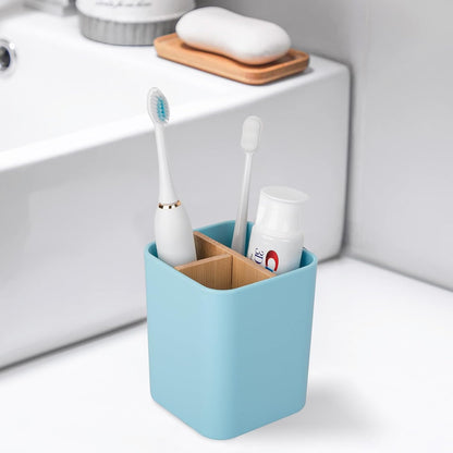 Bamboo Toothbrush Holder for Bathrooms Toothpaste Organizer - Black | Detachable Inserts, 3 Slots, Bathroom Counter Organizer, for Kids Electric Toothbrushes, Floss, Razors