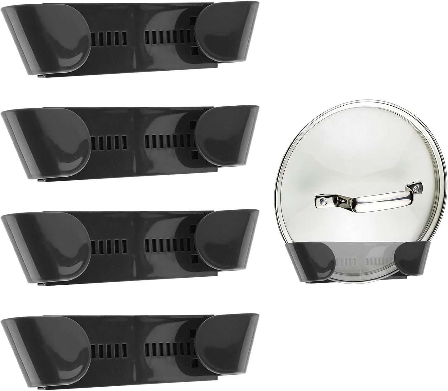 Adjustable Universal Pot Lid Holder Organizer for Cabinet, 4 Pcs Self Adhesive Wall Mount Pots Top Rack for Kitchen Cupboard Fit 7.87" to 10.63", Gray