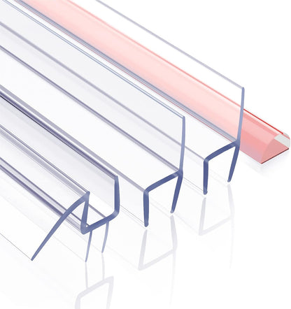 Shower Door Seal | 4 PCS 3/8" x 77" Frameless Glass Door Side Seal and Bottom Seal Door Sweep, Stop Shower Leaks Create a Water Barrier