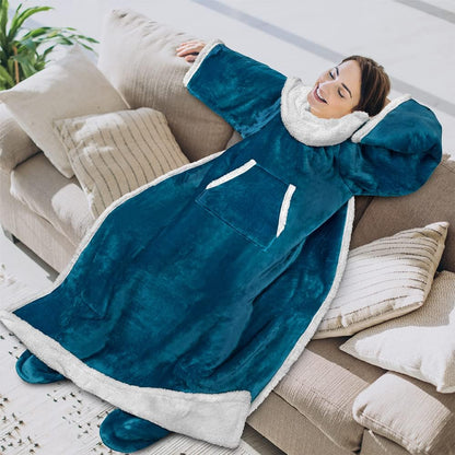 PAVILIA Fleece Blanket with Sleeves, Foot Pockets for Women Men Adults, Plush Wearable Blanket Throw Wrap, Warm Snuggle Blanket Robe, Cozy Gift Ideas Wife Mom, Dark Purple