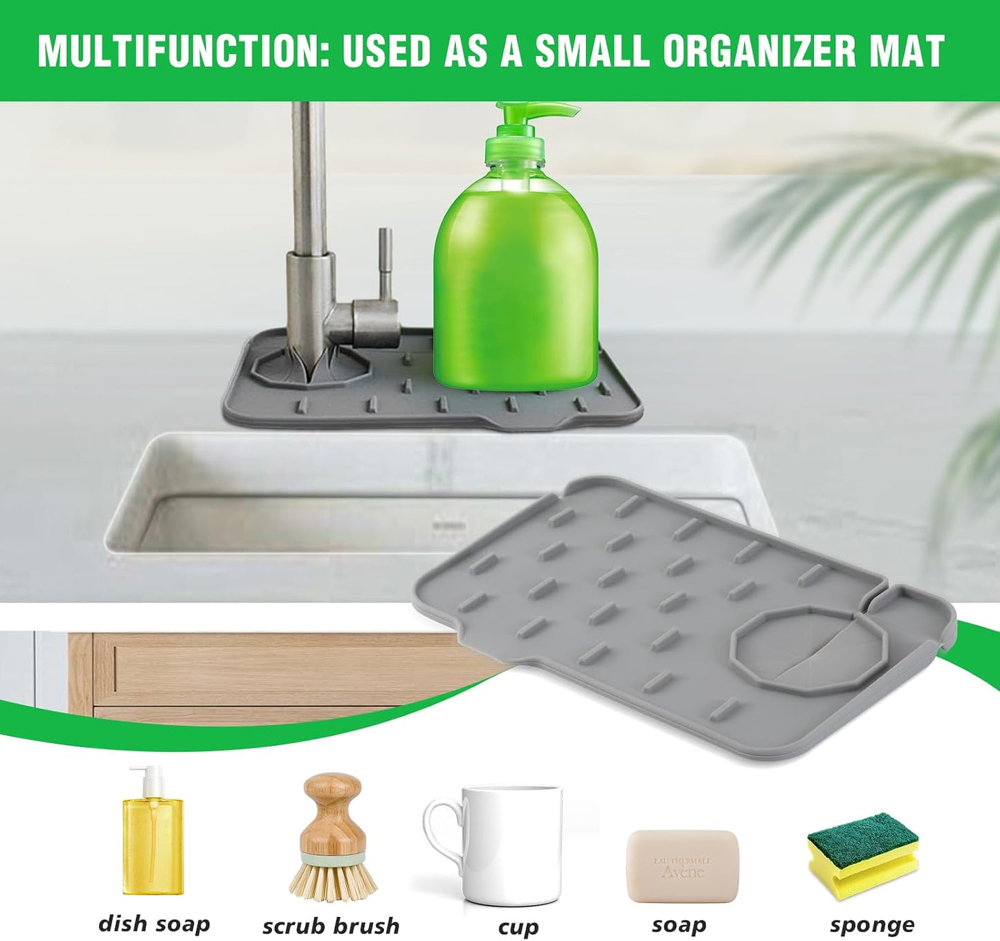Kitchen Sink Splash Guard, Silicone Faucet Mat, 8.3 x 5.7 Inch | Soap Dish Pad, Sponge Holder Sink Trays, Faucet Handle Drip Catch For Bathroom, Kitchen, Countertop, Gadgets