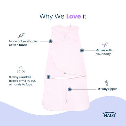 HALO 100% Cotton Sleepsack Swaddle, 3-Way Adjustable Wearable Blanket, TOG 1.5, Birds, Newborn, 0-3 Months - Colors A