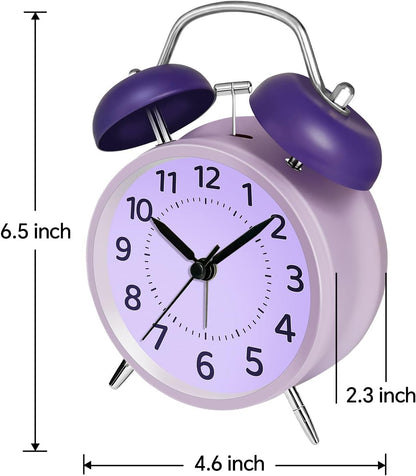 4.5" Analog Alarm Clock for Heavy Sleepers, Loud Battery Operated Alarm Clocks with Light, Metal Silent Desk Clock for Bedrooms, Retro Bedside Clocks for Kids Girls Women Mother Seniors, Pink