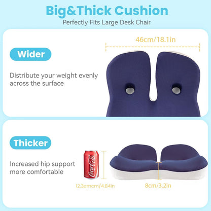 Seat Cushion, Memory Foam for Sit Bone and Back Pain Relief | Dual-Hole Ventilation, Coccyx,Sciatica and Tailbone Hip Relief ,Posture Support ,Office Chair and Car Seat,Home Use