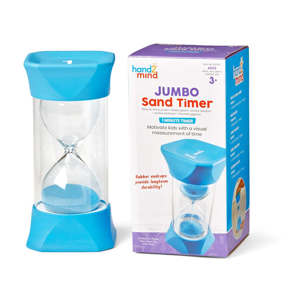 hand2mind Orange Jumbo Sand Timers, 5 Minute Sand Timer, Hourglass Sand Timer with Soft Rubber End Caps Offers Quiet Pausing, Classroom Sand Timers for Kids, Teeth Brushing and Game Timer (Set of 1)