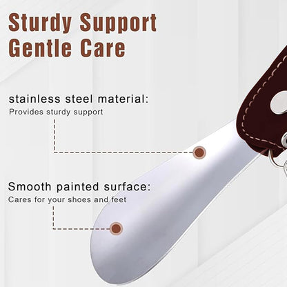 Metal Shoe Horn with Holster, 1 Pc Foldable Shoe Horn with Keychain, Travel Mini Stainless Steel Shoe Spoon