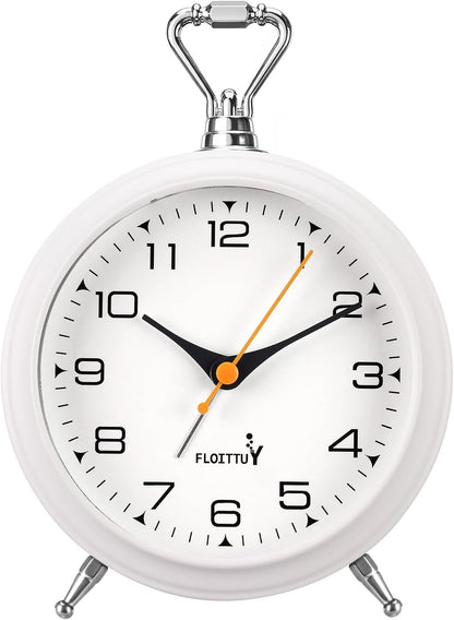 FLOITTUY 4.5" Battery Operated Antique Retro Analog Metal Alarm Clock, Silent Bedside Desk Clock, Wall-Hanging Vintage Clock(Exquisite Bronze)