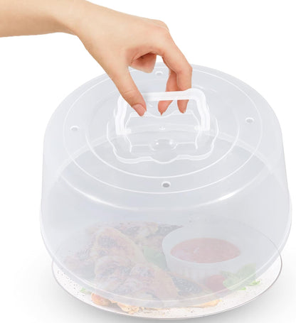 Large Microwave Cover for Food - Splatter Guard Lid - Cake Stand Cover - Size 11.5 In x 5 In Tall - Easy Grip Handle with Steam Vented Holes - BPA Free & Dishwasher Safe | Clear Plastic