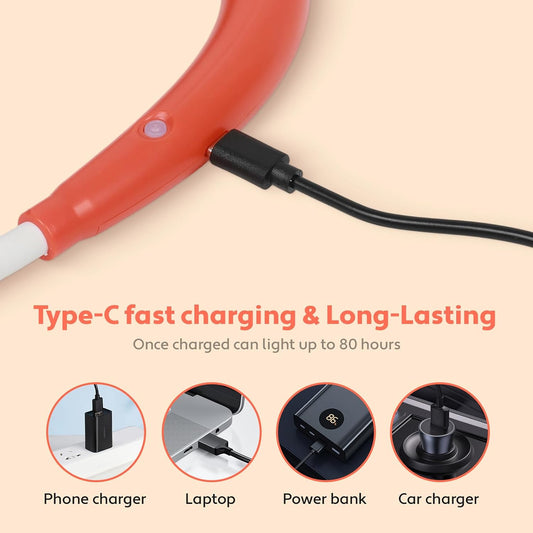 Neck Reading Light LED Brightness Rechargeable Bendable Book Lamp for Reader Lover in Bed Knitting Camping Repairing Gifts Orange
