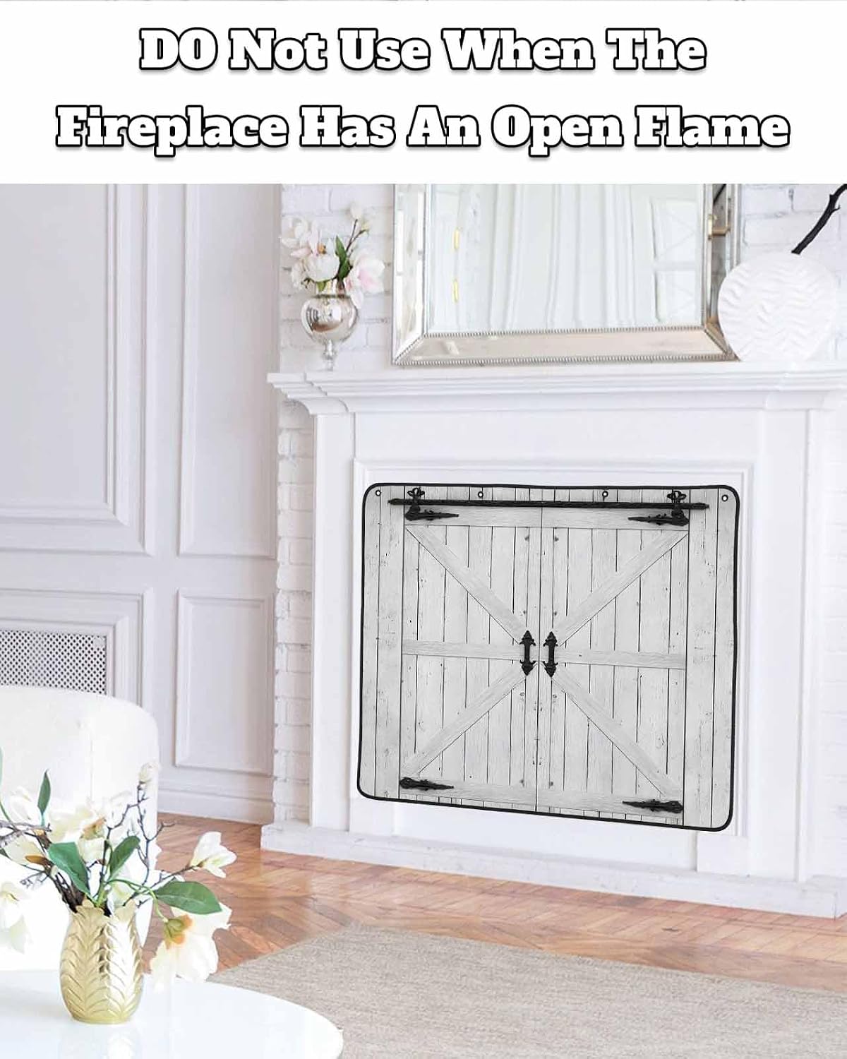 Farmhouse Wood Grain Magnetic Fireplace Cover, Fireplace Draft Blocker, Vintage Country Barn Gate Grey Fireplaces Blanket for Heat Loss/Cold Air, Fireplaces Draft Stopper Cover for Inside 39"x32"