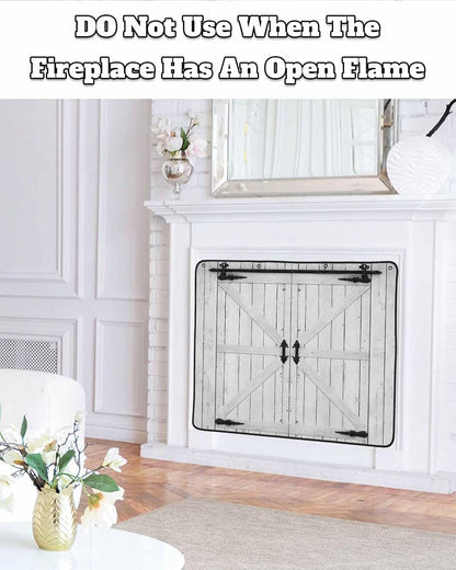 Farmhouse Wood Grain Magnetic Fireplace Cover, Fireplace Draft Blocker, Vintage Country Barn Gate Grey Fireplaces Blanket for Heat Loss/Cold Air, Fireplaces Draft Stopper Cover for Inside 39"x32"
