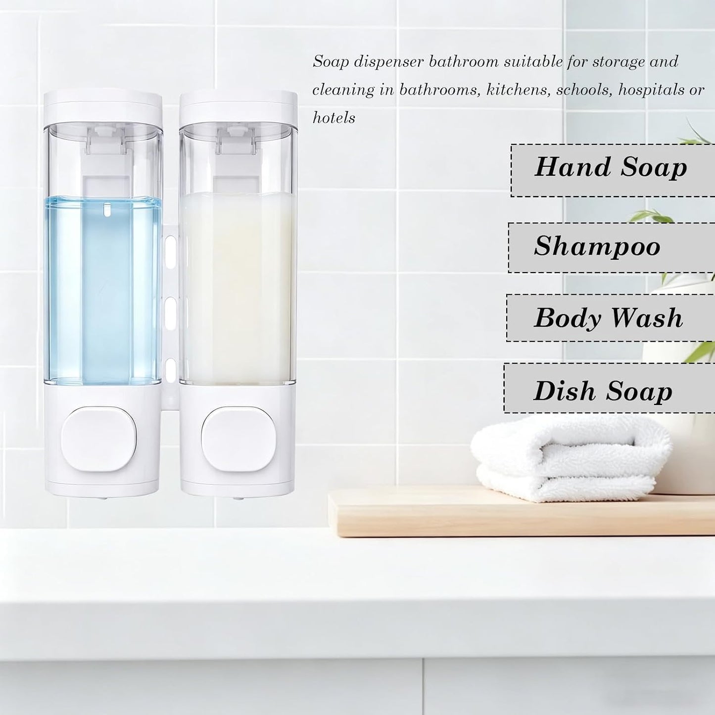 10oz/300ml Single Manual Wall Mounted Soap Dispenser, Black | Bathroom Shampoo and Conditioner Dispenser, Clear Plastic Refillable Liquid Lotion Pump Dispenser and Organizer