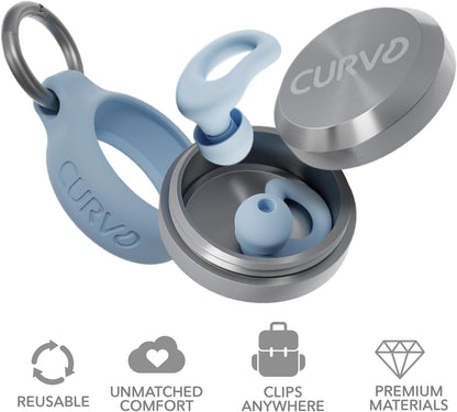 CURVD Ear Plugs for Sleeping, Noise Blocking Earplugs, 28dB SNR (Blue)