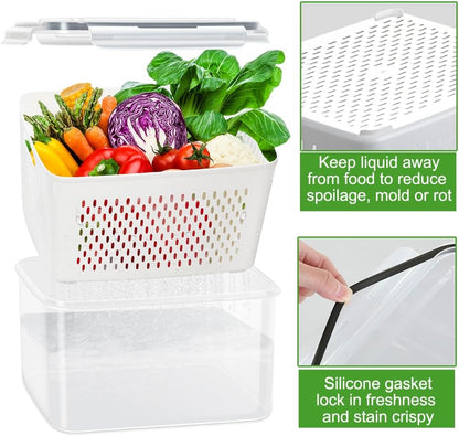 5 Pack Fruit Storage Containers for Fridge with Removable Colander, Produce Containers BPA-free Fridge Organizer to Keep Berry Lettuce Vegetable Fresh, Dishwasher & Microwave Safe