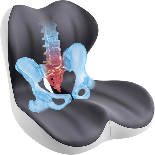 Back and Seat Cushion for Office, Back & Tailbone Pain Relief, Raised Cushion for Lumbar and Butt, Double-Sided Anti-Slip, Improves Sitting Posture, Ergonomic Memory Foam Lumbar Cushion