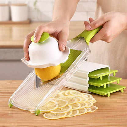 V-Blade Mandoline Slicer 0.06/0.10/0.14 Inch Adjustable Thin slice Lemon Slicer Kitchenaid Accessories Grater 420 Stainless Steel Food Fruit Vegetable Slicer with Finger Guard Protector (Green)
