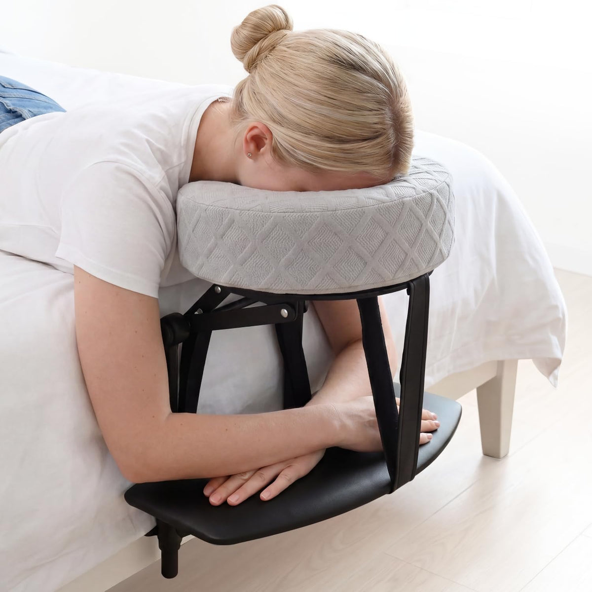 Massage Headrest for Bed, Adjustable Bed Face Cradle Holder with Armrest