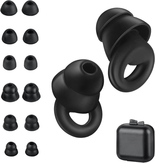 Ear Plugs for Sleeping Noise Cancelling，1 Pairs Reusable Silicone earplugs，Suitable for Concentration, Study, Work, Travel, and snoring – 6 Pairs Ear Tips (XS/S/L Sizes) and Storage case