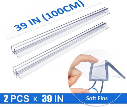 2-Pack Frameless Shower Door Bottom Seal 1/4 Inch Glass (39 in x 2), Glass Shower Door Seal Strip Bottom,Weather Stripping Sweep Leak Water Guard