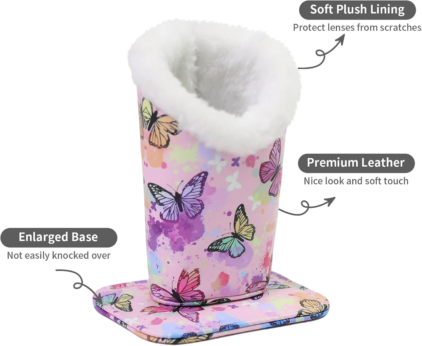 Plush Lined Eyeglasses Holder, Cute Magnetic PU Leather Glasses Stand Case for Women Men Kids